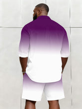 Big & Tall Men's Business Simple Gradient Contrast 2 Color Choice Long Sleeve Shirt Shorts Set